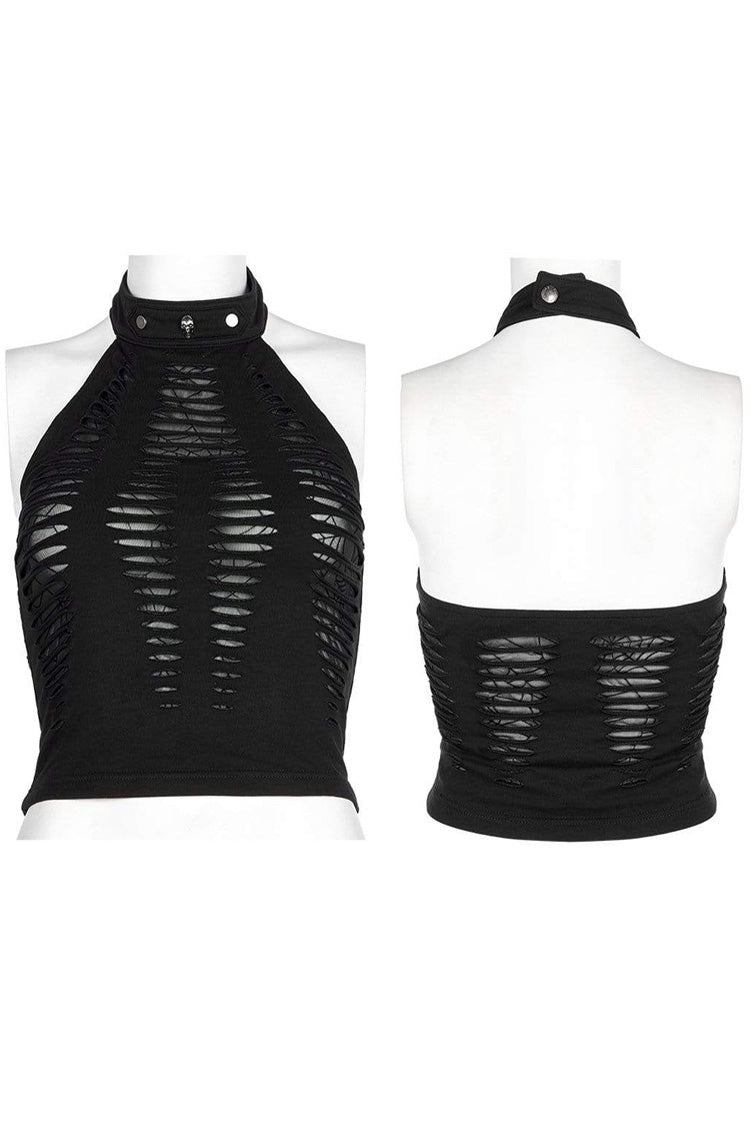 Stretch Knitted Fabric Hollowed Out Spider Print Adjustable Women's Gothic Halter Vest