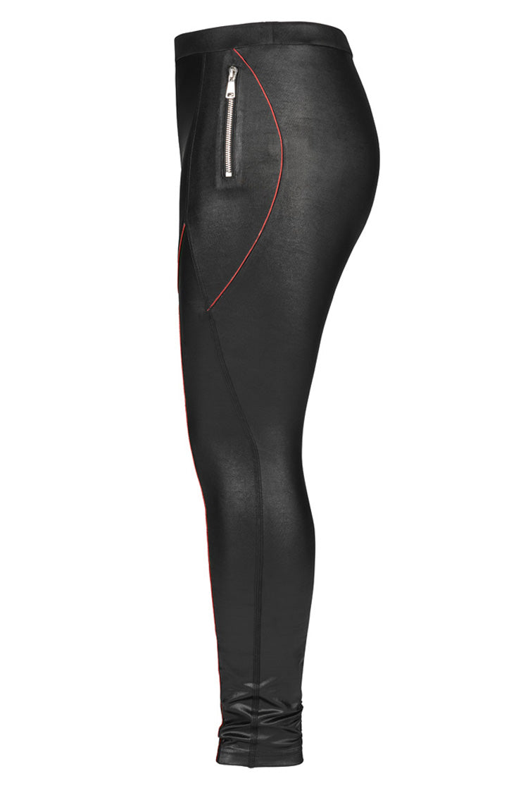 Red/Black Slim Side Zipper Elastic Fashion Hip-Lifting Thin Punk Women's Leggings