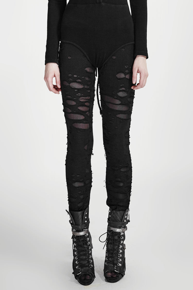 Eng anliegende lange Gothic-Leggings aus Netzstoff für Damen