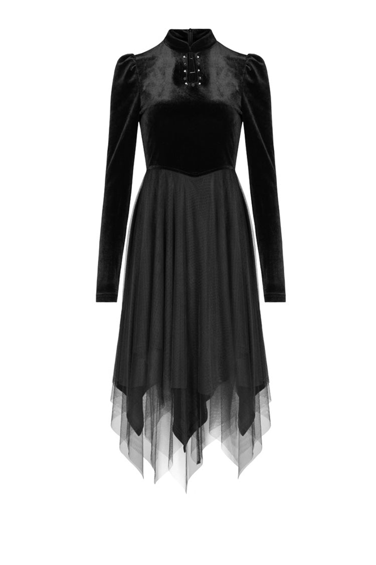 Black Velvet Mesh Stitching Elastic Women's Gothic Dress