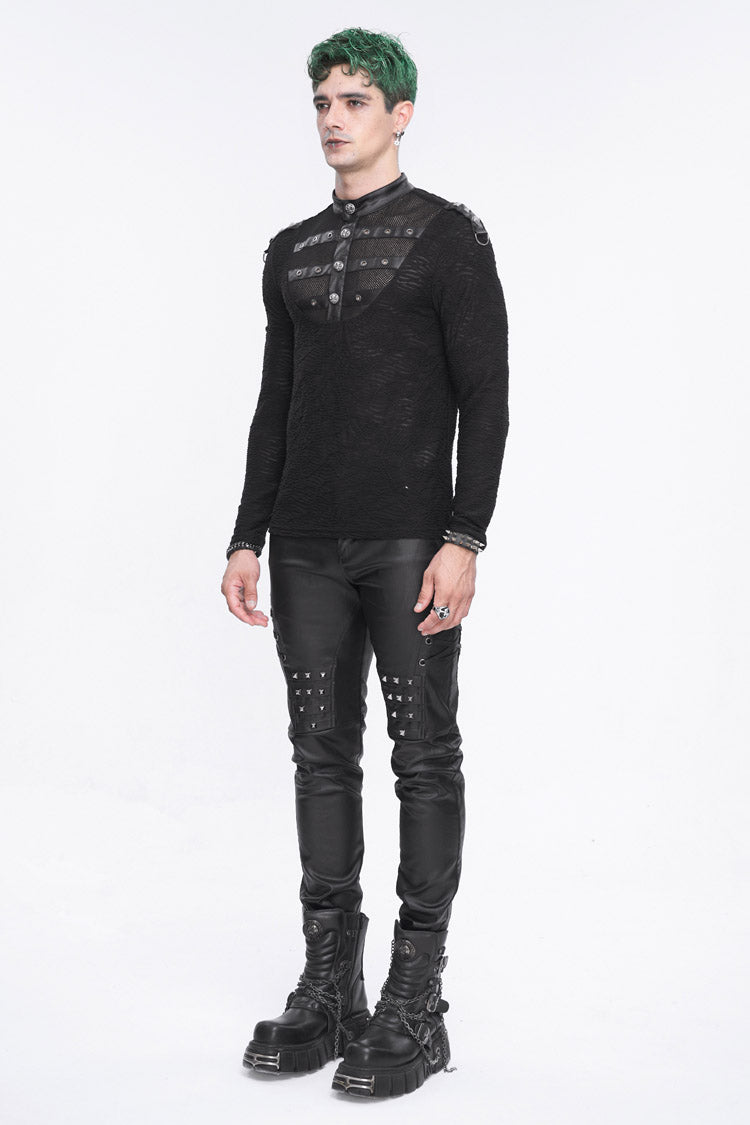 Black Stand Collar Mesh Splice Men's Punk Shirt