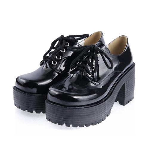 Black Round Toe Army Style Platform Classic Lolita Shoes