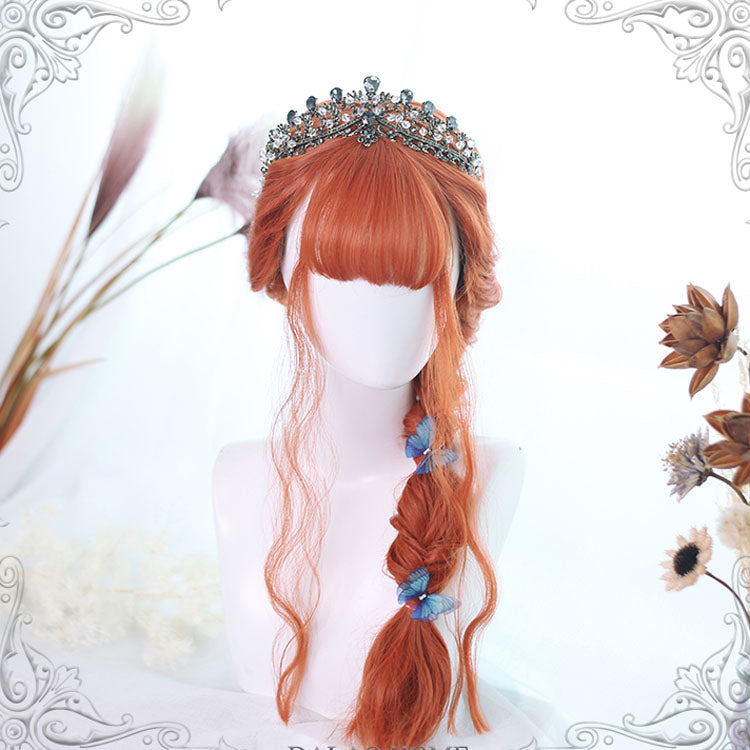 Orange Air Bangs Egg Roll Long Curly Hair Classic Lolita Wigs