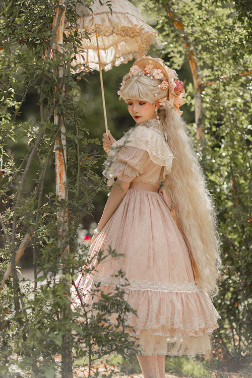 Elegant Vintage Rose Print Multi-Layer Ruffled Sweet Lolita OP Dress