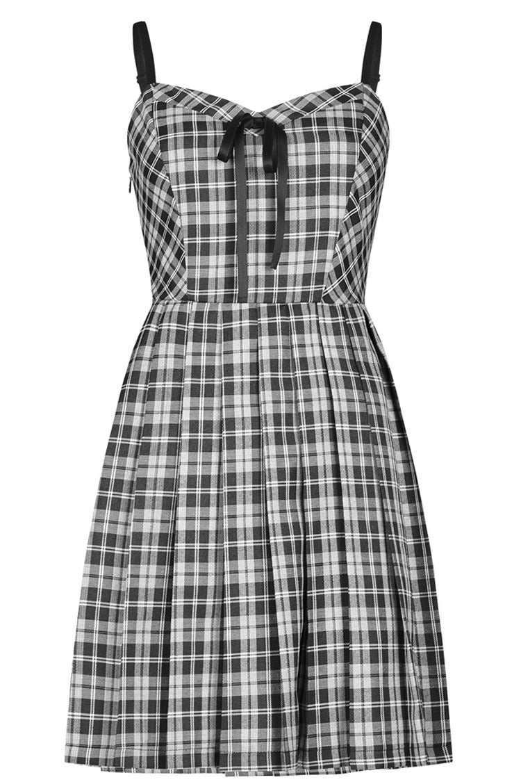 White/Black Plaid Front Chest Bow Decoration Women's Punk Slip Dress