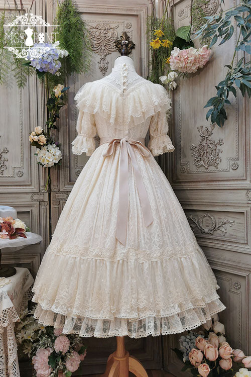 Elegant Vintage Rose Print Multi-Layer Ruffled Sweet Lolita OP Dress