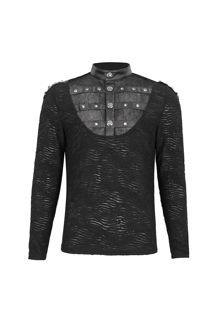 Black Stand Collar Mesh Splice Men's Punk Shirt