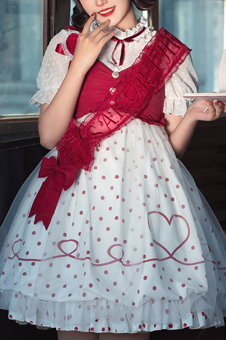 Rotes, süßes Lolita-Kleid mit Punktemuster von Hollow Love mit Sakurahime