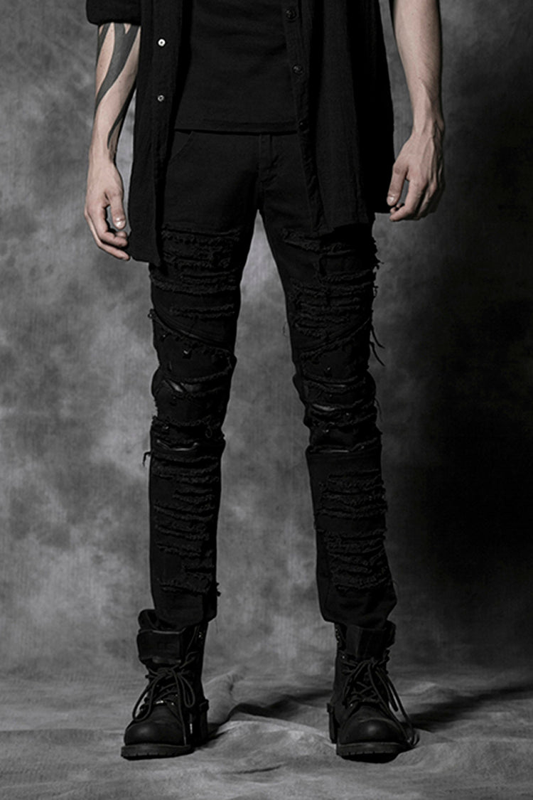 Black Distressed Metal Rivet Decoration Men's Gothic Pant