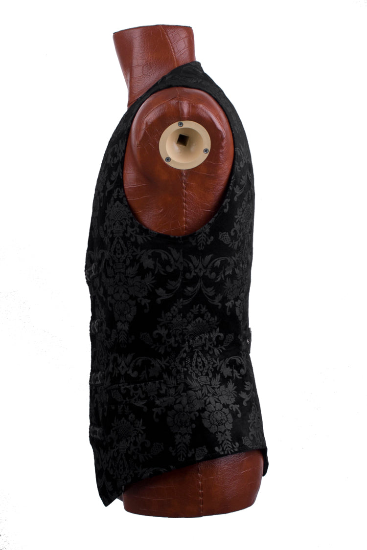 Black Retro Jacquard Front Woven Strap Metal Button Men's Gothic Vest