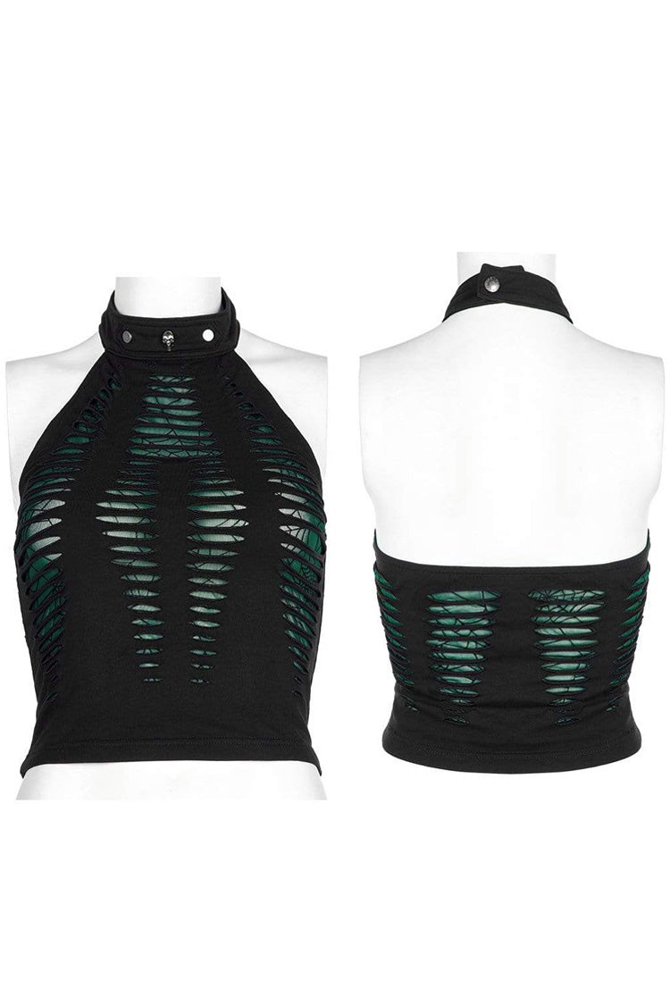 Stretch Knitted Fabric Hollowed Out Spider Print Adjustable Women's Gothic Halter Vest