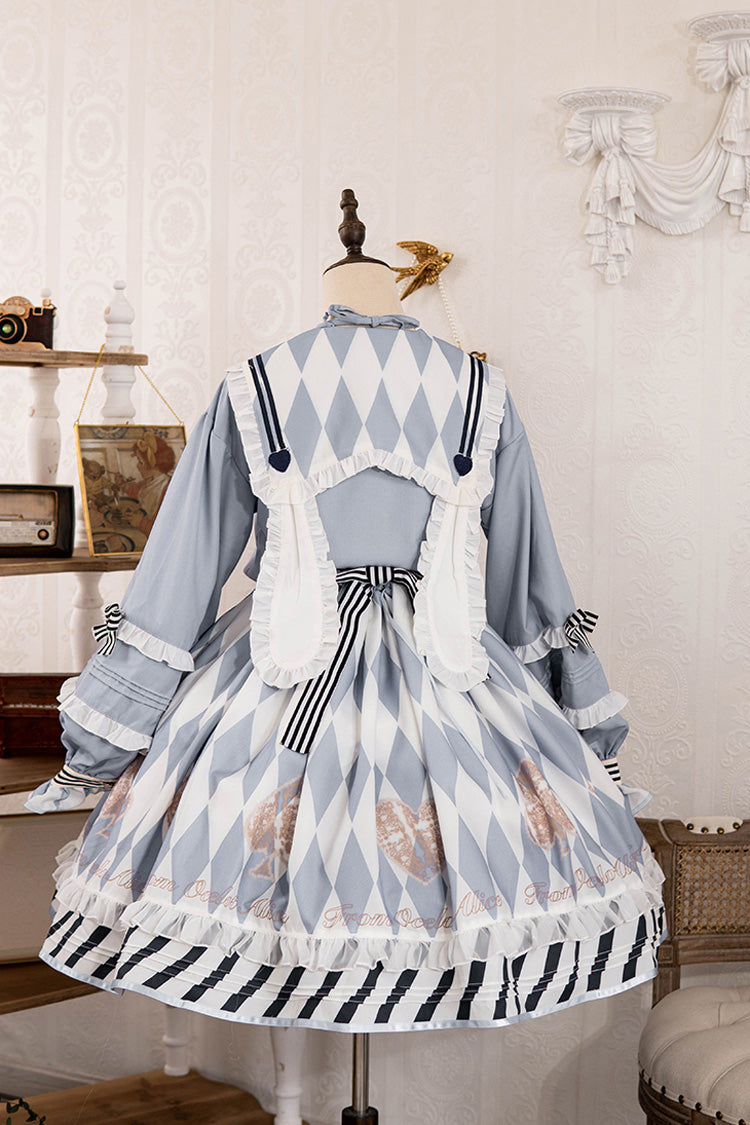 Light Blue Heart Print Bowknot Sweet Princess Alice Lolita Jsk Dress ...