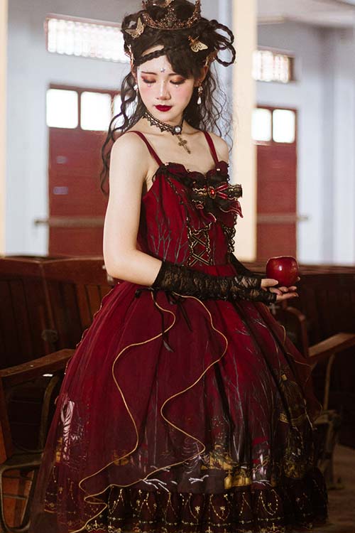 Rotes Rotten Forest Chiffon Gothic Lolita JSK Kleid