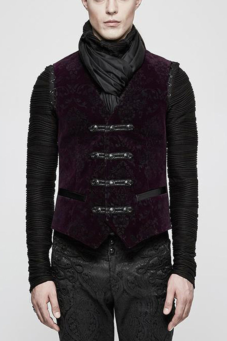 Red Gothic Velveteen Printing Front Metal Buckle Weave Strap Men's Vest