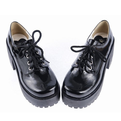 Black Round Toe Army Style Platform Classic Lolita Shoes