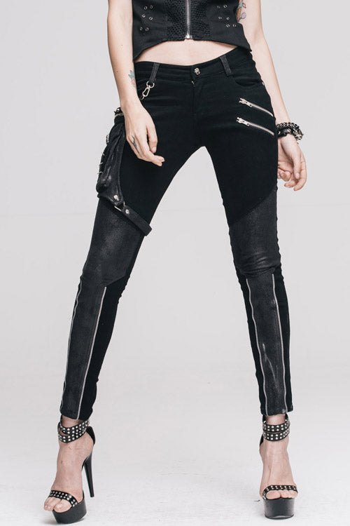 Black Punk Skinny With Leg Bag Womens Pants