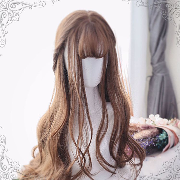 Light Brown Air Bangs Long Curly Classic Lolita Wigs