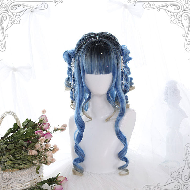 Blue Ancient Rome Series Rome Curly Hair-tail Gradient Classic Lolita Wigs