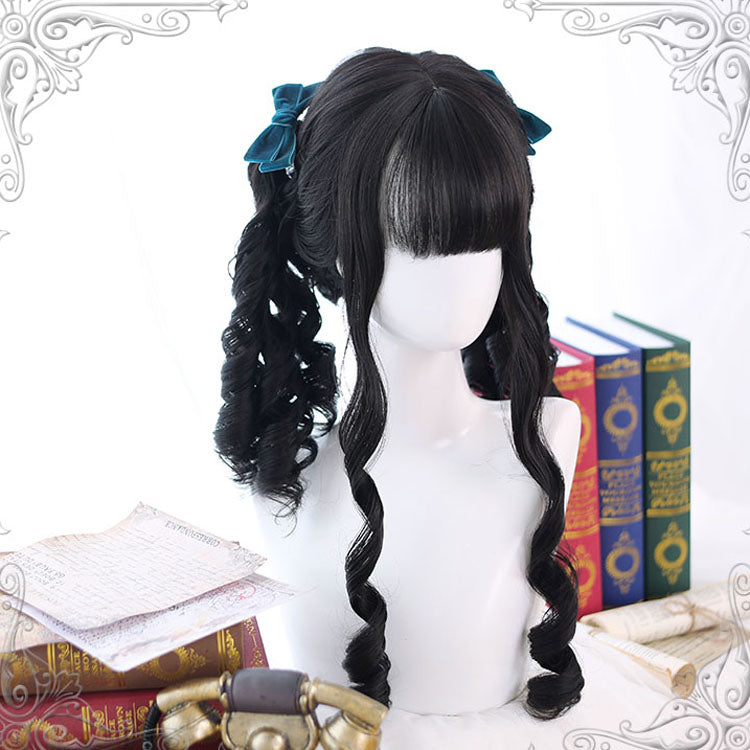 Black roman roll long classic lolita wigs