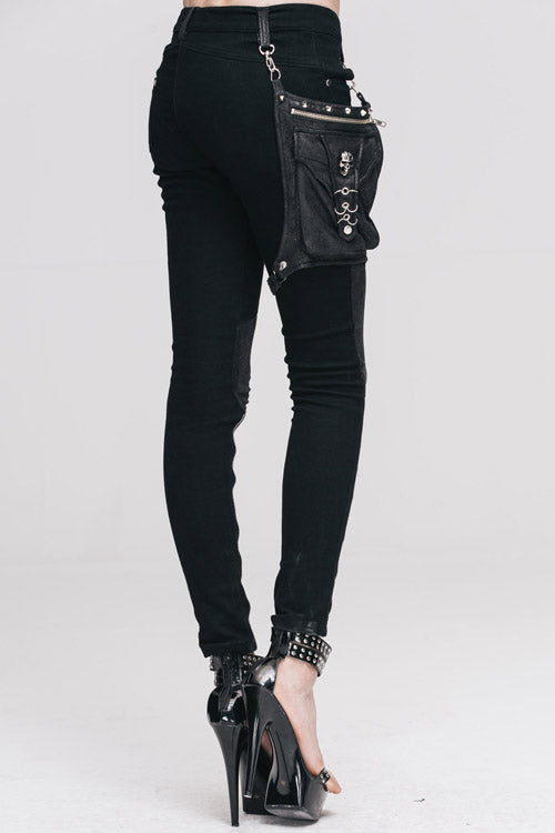 Black Punk Skinny With Leg Bag Womens Pants