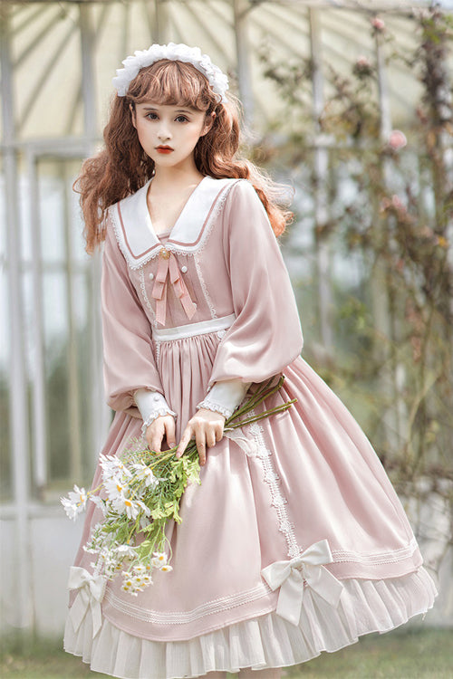 Doll Collar Lantern Sleeves High Waist Sweet Lolita OP Dress