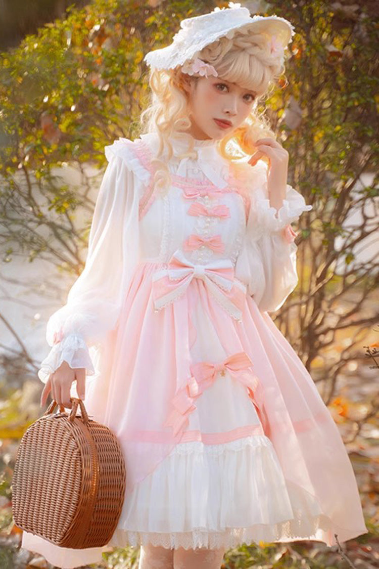 White/Pink Ruffle Cardigan Bowknot Sweet Princess Plus Size Lolita Jsk Dress