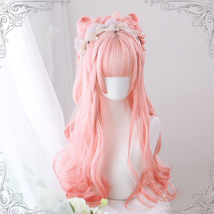 Pink Long Air Bangs Curly Hair Sweet Lolita Wigs