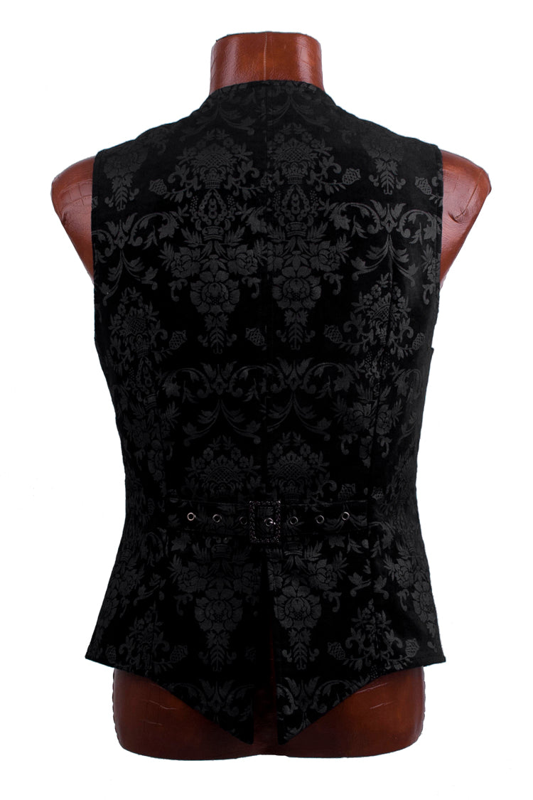 Black Retro Jacquard Front Woven Strap Metal Button Men's Gothic Vest